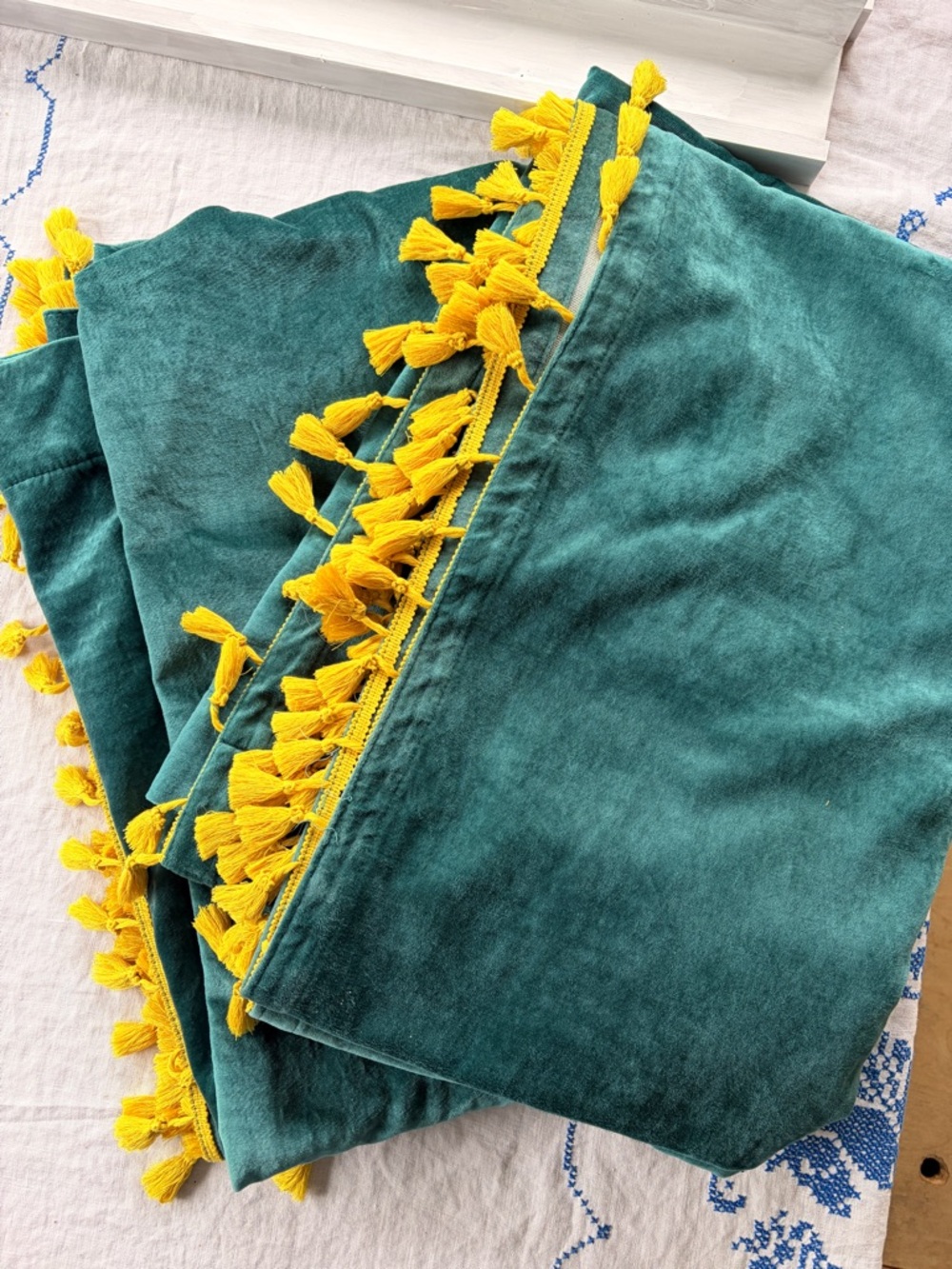 Opalhouse Teal Velvet curtains with Yellow Tassel Trim